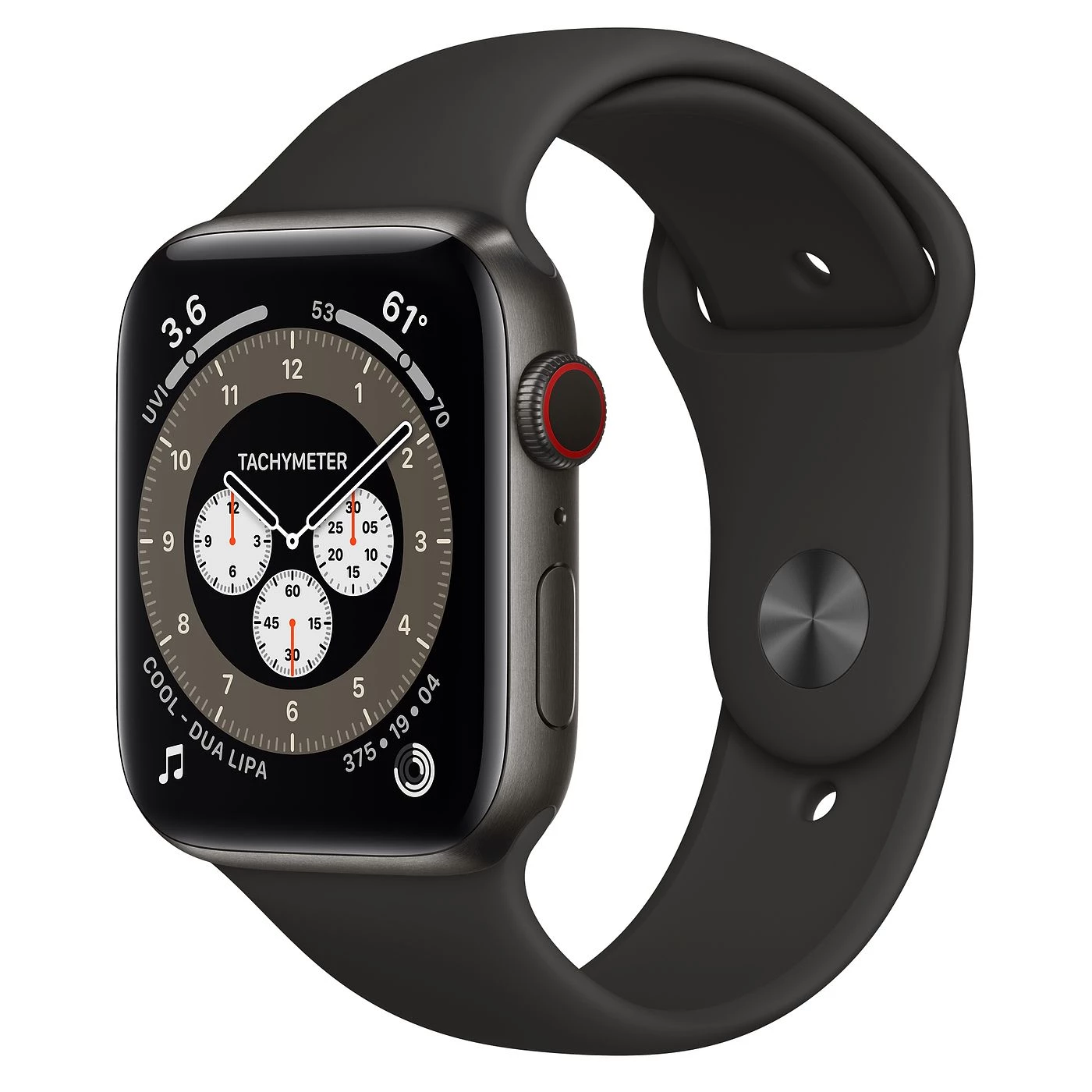 Apple Watch Edition Series 6 GPS + Cellular 44mm Space Black Titanium Case with M/L Dark Gray Sport Band (M0H13, M0GH3) + Black Sport Band Regular (MTPL2)